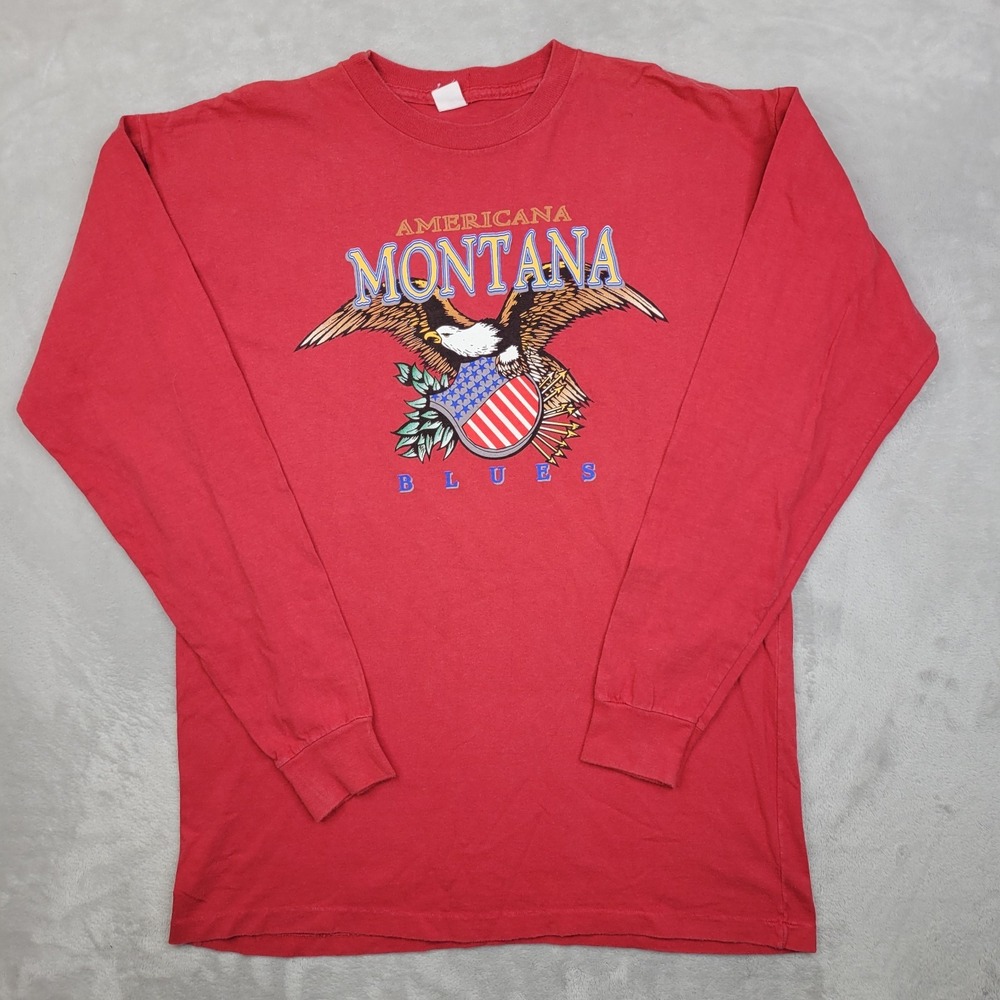 Vintage Montana Shirt Men XL Extra Large Americana Bald Eagle USA Blues 90s Red